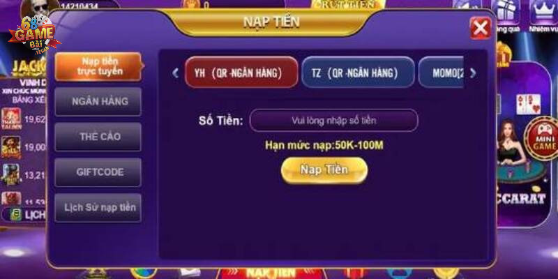 Rút nạp tiền 68 game bài qua tài khoản ngân hàng